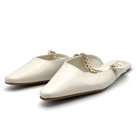 Lulus Lavareta White Chain Pointed-Toe Loafer Slides Cream Off-White Size 7.5 - Picture 7 of 16